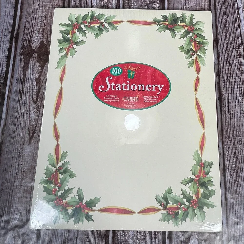Gartner Studios Christmas Holiday HOLLY Stationery 100 Sheets Printer Safe NEW